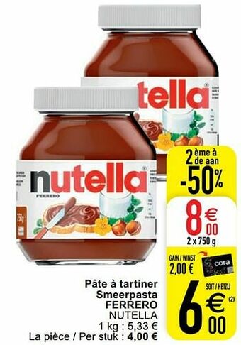 Cora Pâte à tartiner smeerpasta ferrero nutella aanbieding