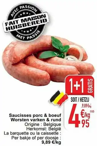 Cora Saucisses porc + boeuf worsten varken + rund aanbieding
