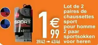 Cora Lot de 2 paires de chaussettes sport pour homme 2 paar sportsokken voor heren aanbieding