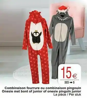 Cora Combinaison fourrure ou combinaison pingouin onesie met bont of junior of onesie pinguïn junior aanbieding