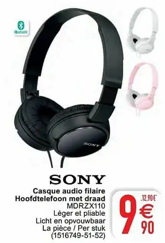 Cora Sony casque audio filaire hoofdtelefoon met draad mdrzx110 aanbieding