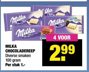 Big Bazar Milka chocoladereep 100 gram 4 voor aanbieding