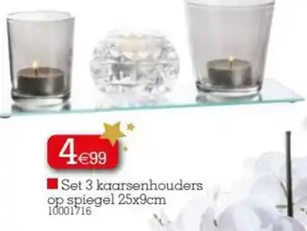 Set 3 kaarsenhouders op spiegel 25x9cm