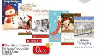 Kerstkaart xmas 8st hang/legpakje 8.5x13.5cm