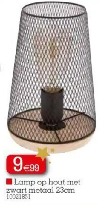 Lamp op hout met zwart metaal 23cm