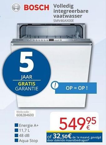 Eldi Bosch volledig integreerbare vaatwasser smv46ax00e aanbieding