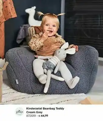 Kinderzetel beanbag teddy cream grey