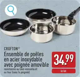ALDI Crofton ensemble de poêles en acier inoxydable avec poignée amovible aanbieding