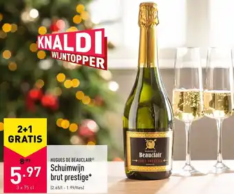 ALDI Hugues De Beauclair Schuimwijn Brut Prestige 3*750ml aanbieding