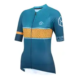 Decathlon Fietsshirt dames korte mouw petroleumgroen/geel 8andCounting aanbieding