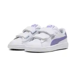 Decathlon Smash 3.0 leren V sneakers voor baby’s PUMA White Lavender Alert Purple aanbieding