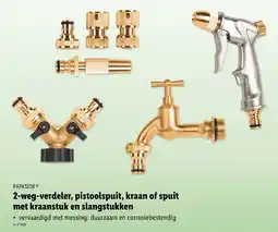 Lidl Parkside 2 weg-verdeler, pistoolspuit, kraan of spuit met kraanstuk en slangstukken aanbieding