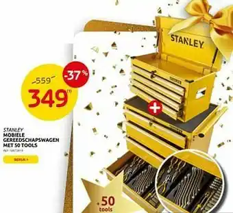 Brico Stanley mobiele gereedschapswagen met 50 tools aanbieding
