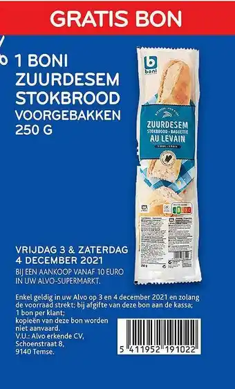 Alvo Boni Zuurdesem Stokbrood Voorgebakken aanbieding