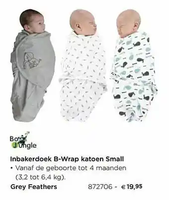Inbakerdoek b-wrap katoen small grey feathers