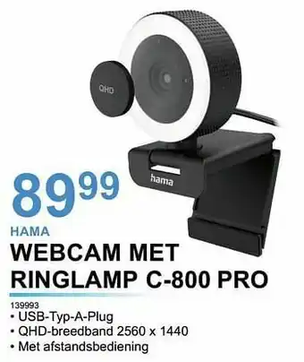 AUVA Hama webcam met ringlamp c-800 pro aanbieding
