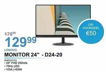 AUVA Lenovo monitor 24`` - d24-20 66aekac1eu aanbieding