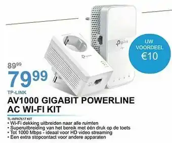 AUVA Tp-link av1000 gigabit powerline ac wi-fi kit tl-wpa7617 kit aanbieding