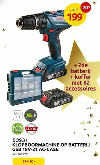 Brico Bosch klopboormachine op batterij gsb 18v-21 ac-case aanbieding
