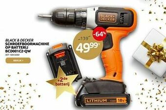 Brico Black + decker schroefboormachine op batterij bcd001c2-qw aanbieding