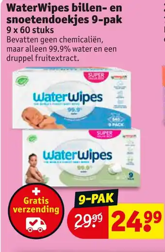 Kruidvat WaterWipes billen- en snoetendoekjes 9-pak aanbieding