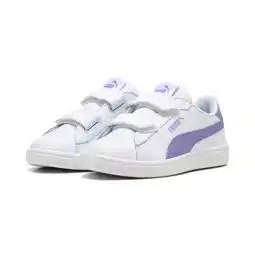 Decathlon Smash 3.0 leren V sneakers voor kinderen PUMA White Lavender Alert Purple aanbieding