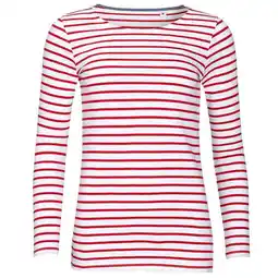 Decathlon Dames Marine Gestreept Tshirt met Lange Mouwen (Wit/rood) aanbieding