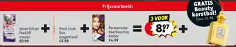 Kruidvat Silver Glitter Peel Off masker + Fresh Look Duo + Permanente haarkleuring Amber aanbieding