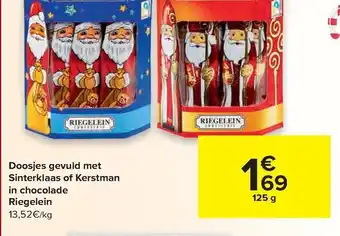 Doosjes gevuld met Sinterklaas of Kerstman in chocolade Riegelein 125g