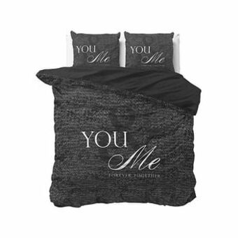 Sleeptime dekbedovertrek Love for you and me - antraciet - 200x220 cm - Leen Bakker
