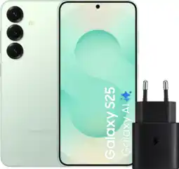 Coolblue Samsung Galaxy S25 128 Go Menthe 5G + Samsung Chargeur 25 Watts Noir aanbieding