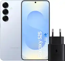 Coolblue Samsung Galaxy S25 256Â Go Bleu Clair 5G + Samsung Chargeur 25Â Watts Noir aanbieding