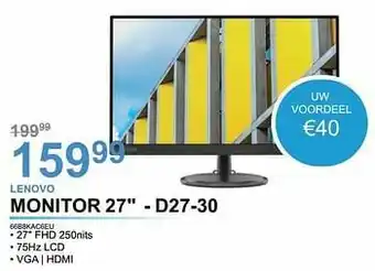 AUVA Lenovo monitor 27`` - d27-30 66b8kac6eu aanbieding