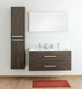 Zelfbouwmarkt Badkamermeubel Plato Eik Chocolade Look 120cm - Dubbel - Mat - Greep Chroom aanbieding