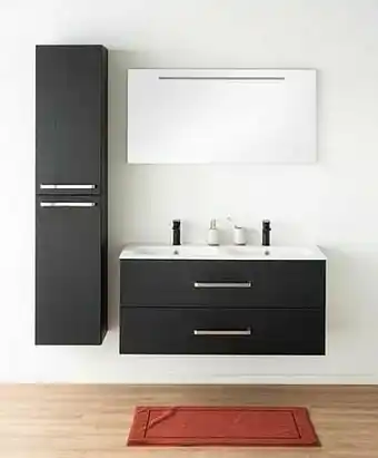 Zelfbouwmarkt Badkamermeubel Plato Zwart Houtnerf 120cm - Dubbel - Mat - Greep Chroom aanbieding