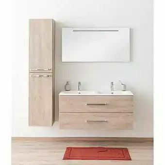 Zelfbouwmarkt Badkamermeubel Plato Eik Betonlook 120cm - Dubbel - Mat - Greep Chroom aanbieding