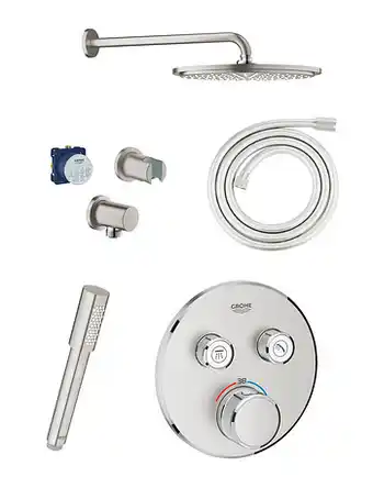 X2O Grohe Grohtherm SmartControl thermostatische inbouw regendoucheset met ronde regendouchekop 31 cm Supersteel aanbieding