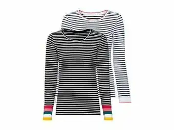 Lidl ESMARA® Set van 2 T-shirts met lange mouwen van een katoenmix (S (36/38), strepen/donkerblauw/zwart/wit) aanbieding