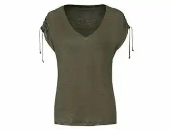 Lidl ESMARA® Nonchalant linnen T-shirt (XS (32/34), kaki) aanbieding