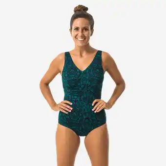 Decathlon Damesbadpak Romi Nick zwart/groen aanbieding