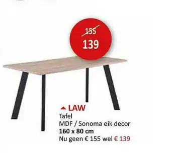 Weba Law Tafel Mdf - Sonoma Eik Decor aanbieding
