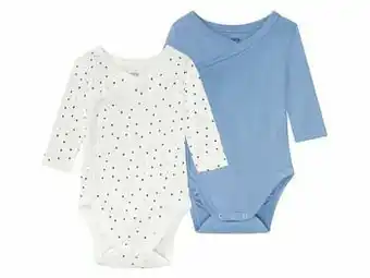 LUPILU® Set van 2 biokatoenen wikkelbody’s met lange mouwen (62/68, lichtblauw/wit)