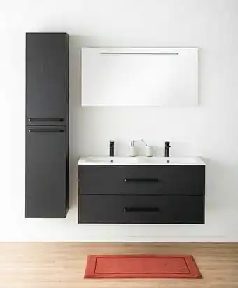 Zelfbouwmarkt Badkamermeubel Plato Zwart Houtnerf 120cm - Dubbel - Mat - Greep Mat Zwart aanbieding