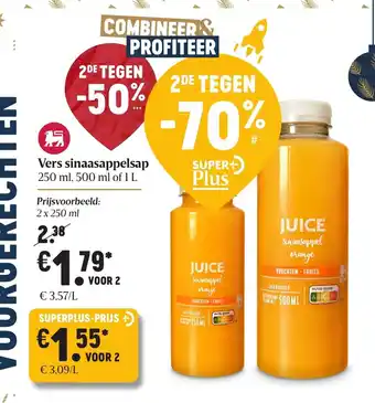 Delhaize Vers sinaasappelsap 250ml, 500ml of 1L voor 2 aanbieding