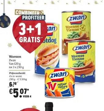 Delhaize Worsten Zwan van 120g tot 3 x 230g voor 4 aanbieding