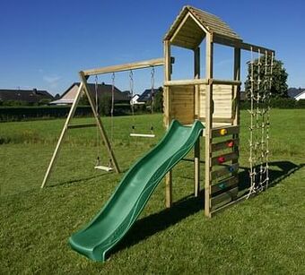 Dreamland BnB Wood schommel Alaska Adventure Commando met groene glijbaan aanbieding