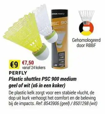 Decathlon Perfly plastic shuttles psc 900 medium geel aanbieding