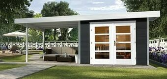 Brico Weka tuinhuis met overkapping 126 Type B GR2 antraciet 300x645cm aanbieding