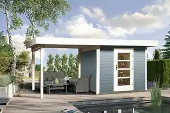 Brico Weka tuinhuis met overkapping 172 Type B GR1 grijs 240x530cm aanbieding