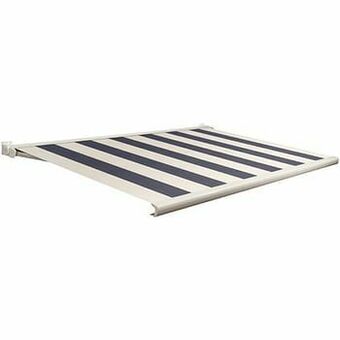 Brico Domasol zonnetent elektrisch met afstandsbediening ’Factor 20-C’ blauw/wit brede strepen 350 x 250 cm aanbieding